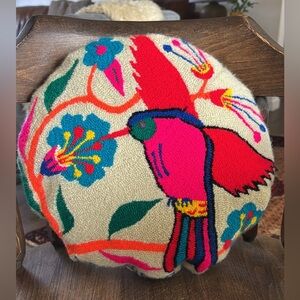 Colorful Embroidered Bird Pillow